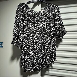 Terra & Sky Black and White Asymmetrical Ruffled Blouse